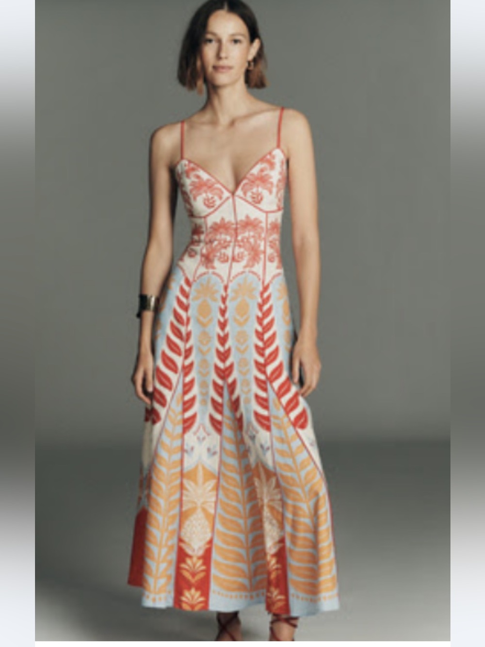 ANTHROPOLOGIE X FARM RIO SLEEVELESS V-NECK A-LINE MAXI DRESS Size L